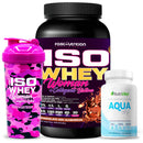 Pack Iso Whey Woman 2 Lbs + Aqua Dry 90 Caps Nutrivital + Shaker Camo Pink - Suples.cl