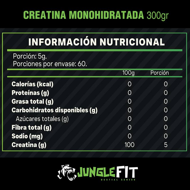 Creatina Monohidratada 300gr Microlizada JungleFit polvo 60 porciones