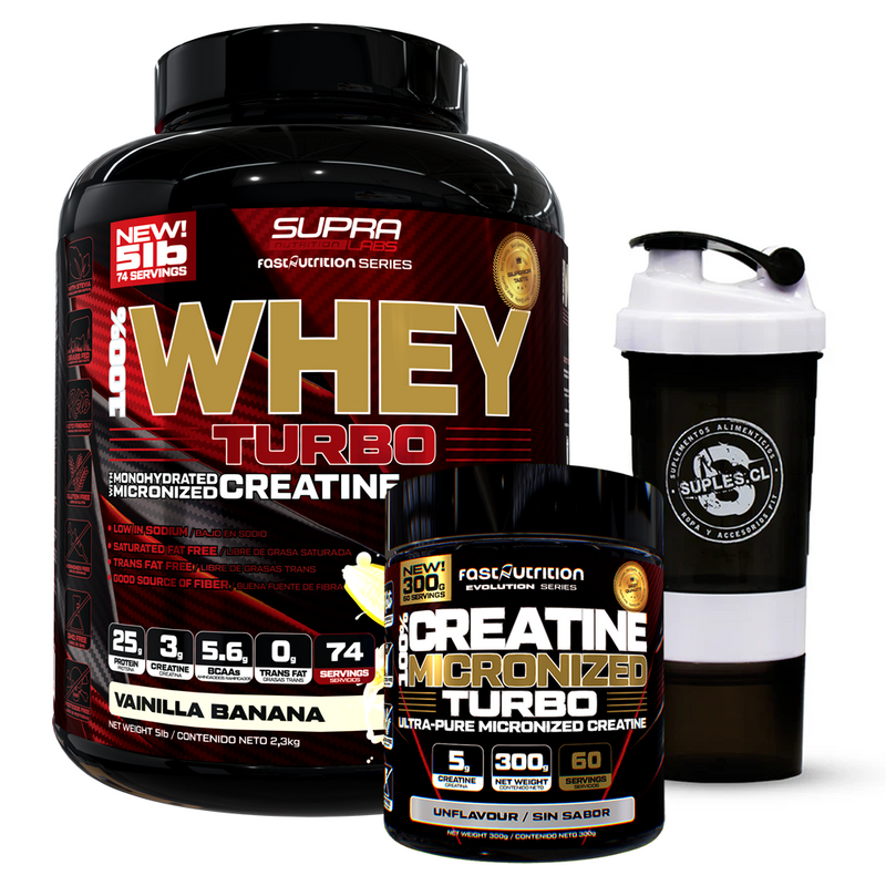 Pack Whey Turbo 5 Lbs + Creatina Turbo 300g + Shaker 3 en 1