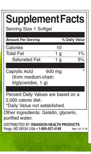 Caprylic Acid 600 Mg - 60 Softgels Swanson