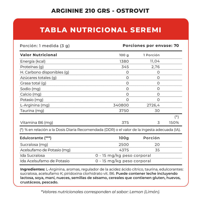 Arginine 210 Grs Ostrovit - Suples.cl