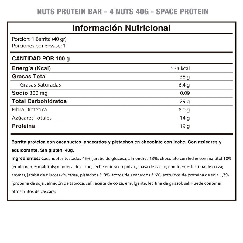 Barrita Nuts 40 Grs Space Protein - Suples.cl