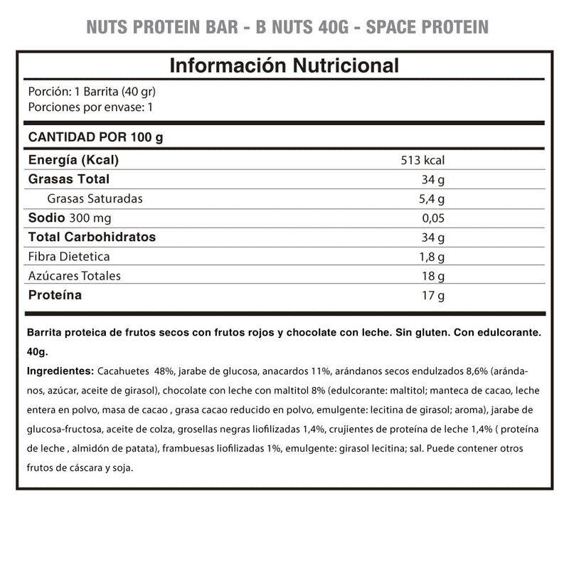 Barrita Nuts 40 Grs Space Protein - Suples.cl