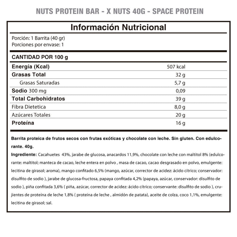 Barrita Nuts 40 Grs Space Protein - Suples.cl