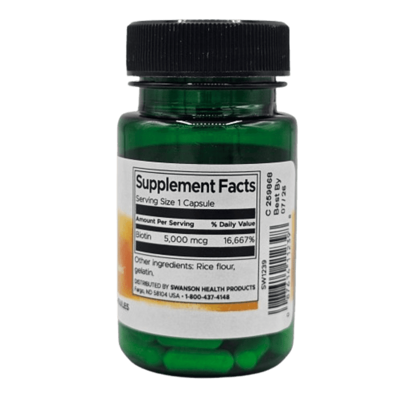 Biotin 5000mcg - 30 Cápsulas Swanson - Suples.cl