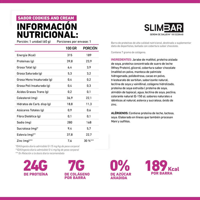 Caja Barritas de Proteína 60 Grs 12 Unidades Slimbar - Suples.cl