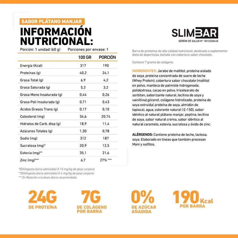 Caja Barritas de Proteína 60 Grs 12 Unidades Slimbar - Suples.cl