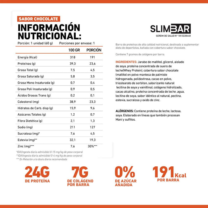 Caja Barritas de Proteína 60 Grs 12 Unidades Slimbar - Suples.cl