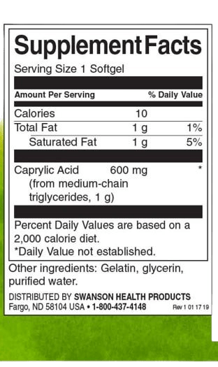 Caprylic Acid 600 Mg - 60 Softgels Swanson - Suples.cl