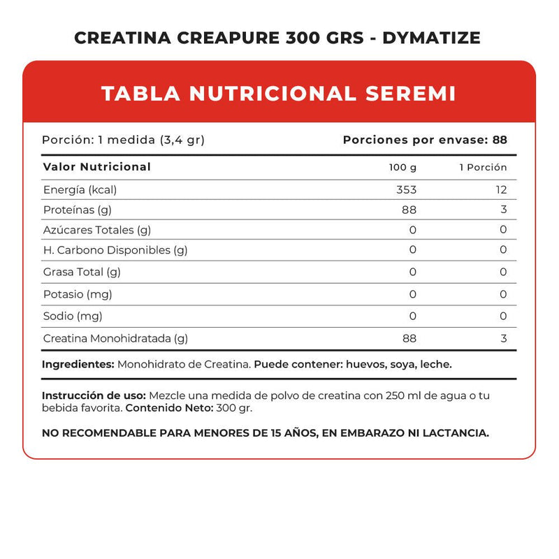 Creatina Monohidratada Creapure 300g Dymatize - Suples.cl