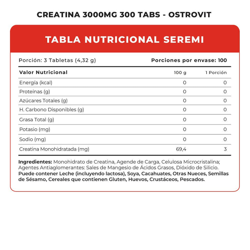 Creatina Monohidrato 3000mg 300 Tabs Ostrovit - Suples.cl