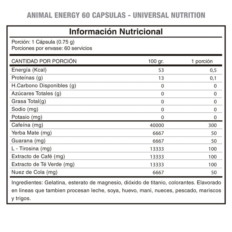 Animal Energy 60 Caps Universal Nutrition