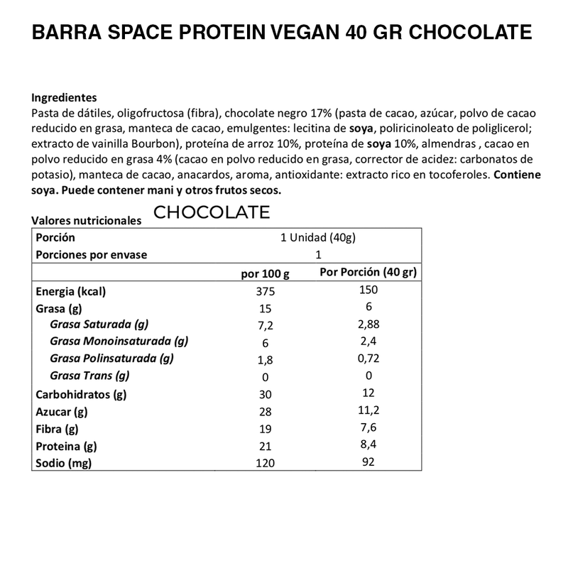 Barrita Vegan 40 Grs Space Protein
