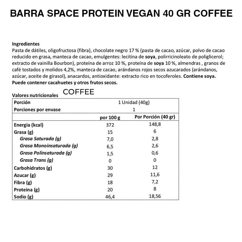 Barrita Vegan 40 Grs Space Protein