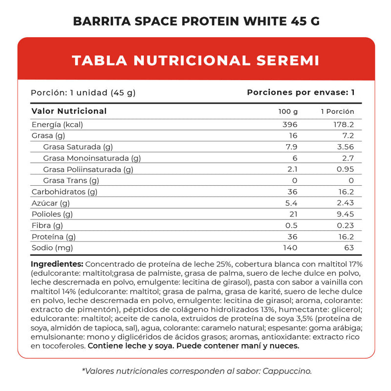 Barrita Space Protein White 45 Grs