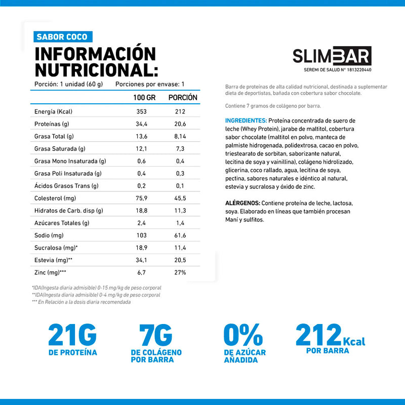 Caja Barritas de Proteína 60 Grs 12 Unidades Slimbar