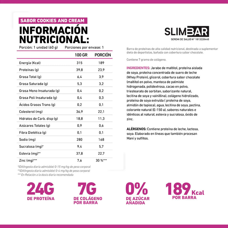 Nueva Barrita de Proteínas 60 Grs Slimbar