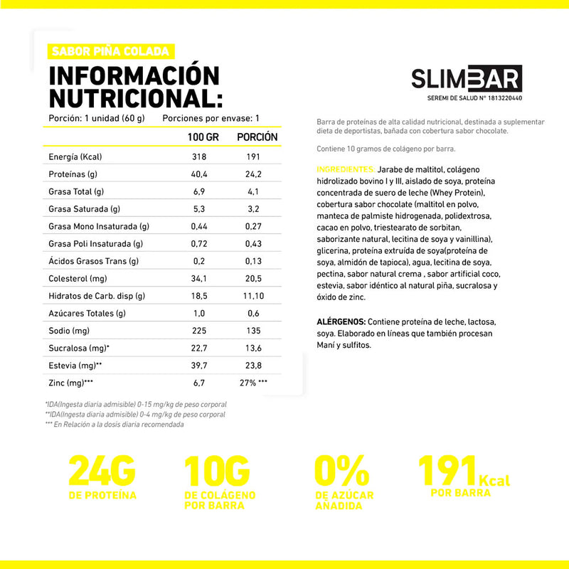 Caja Barritas de Proteína 60 Grs 12 Unidades Slimbar