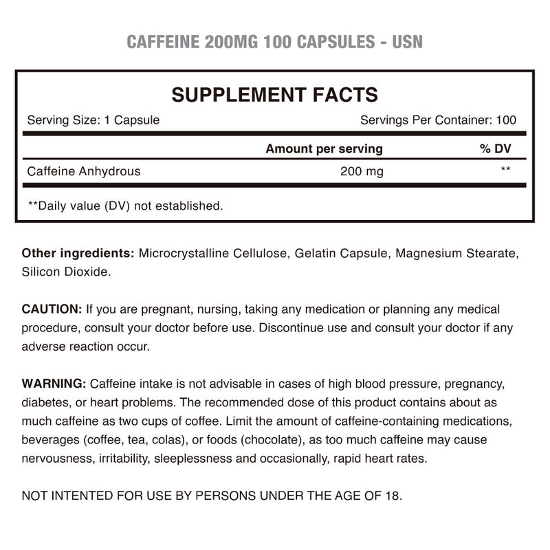 Cafeína 200 Mg 100 Caps USN