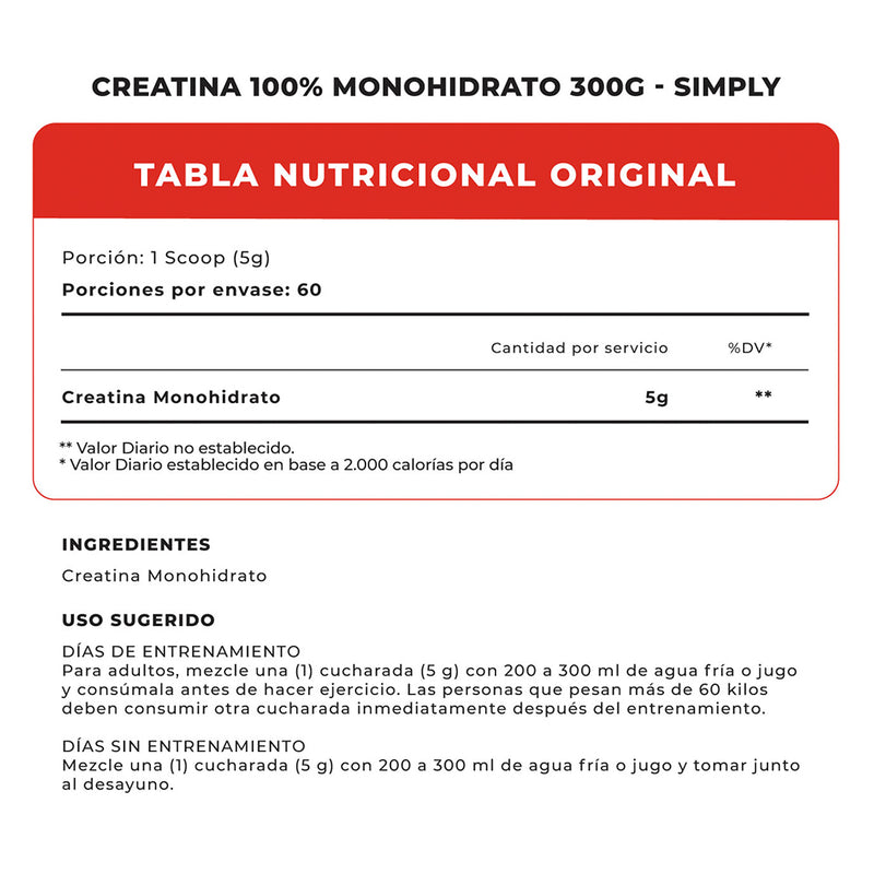 Creatina 100% monohidrato 300grs Simply Vitamins