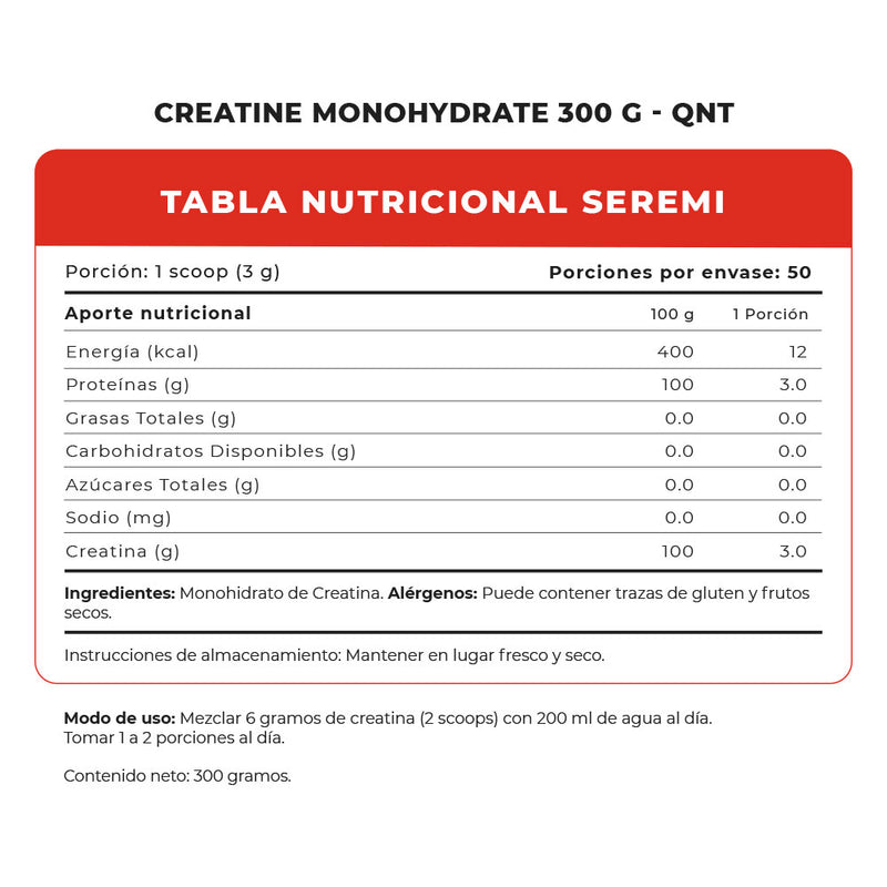 Creatina Monohidrato 300 Grs / 50 Serv QNT