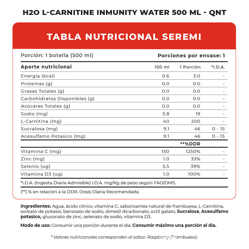 H2O L-Carnitine Inmunity Water 500 Ml QNT