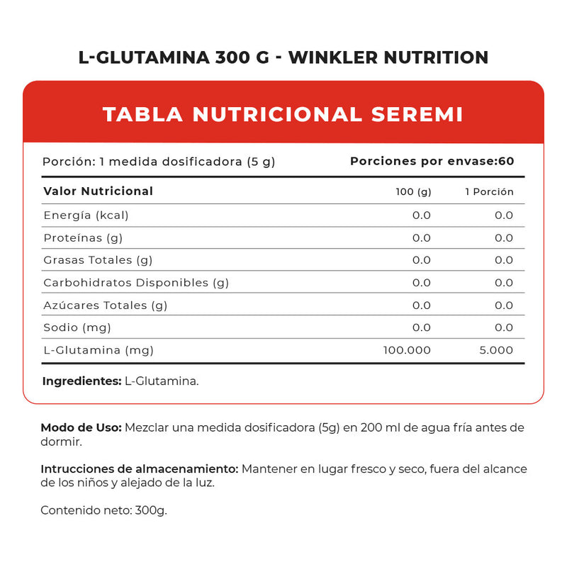 L-Glutamina 300 Grs / 60 Serv Winkler Nutrition