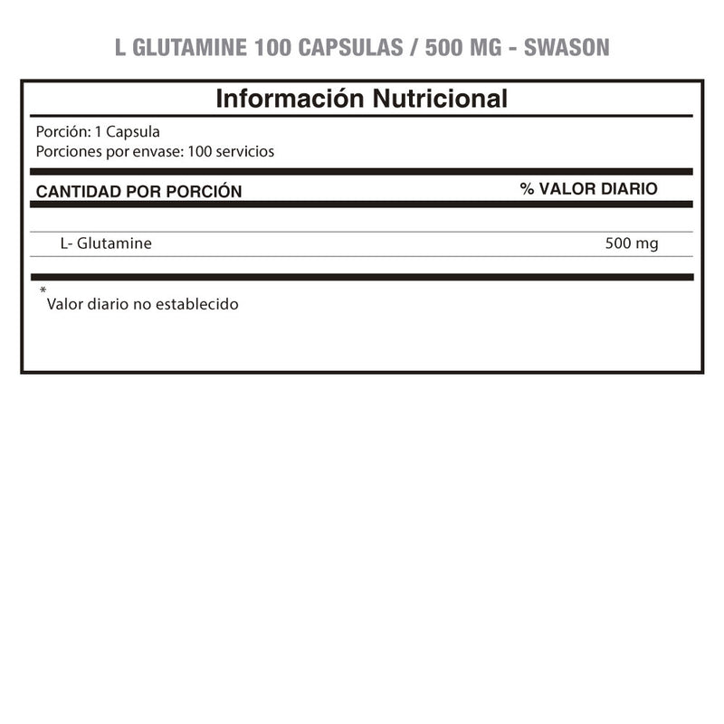 L Glutamine 500 Mg 100 Caps Swanson