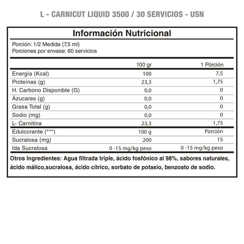 Outlet Liquid L-Carnicut 3500 Mg 30 Serv USN