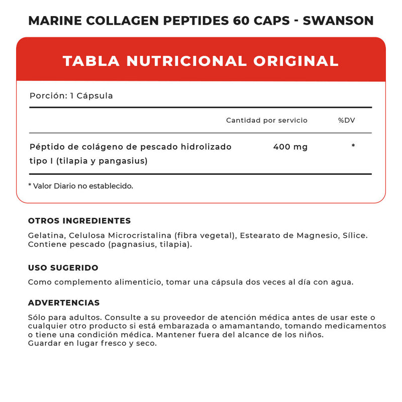 Marine Collagen Peptides 400 Mg 60 Caps Swanson