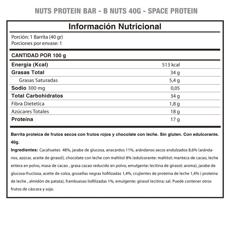 Barrita Nuts 40 Grs Space Protein
