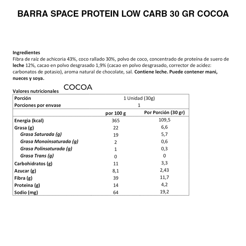 Barra Low Carb 30 Grs Space Protein
