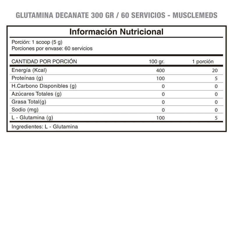 Glutamina Decanate 300 Grs / 60 Serv Musclemeds - Suples.cl
