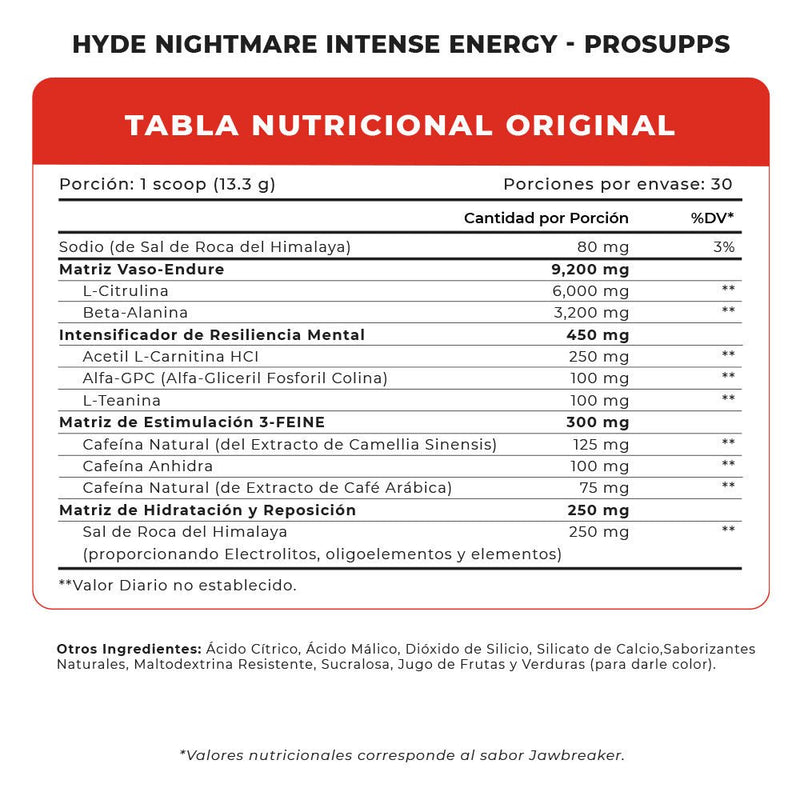 Hyde Nightmare Intense Energy 30 Serv Prosupps - Suples.cl
