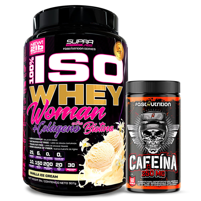 Pack Iso Whey Woman 2 Lbs + Cafeina 250mg 60 Caps Fast Nutrition