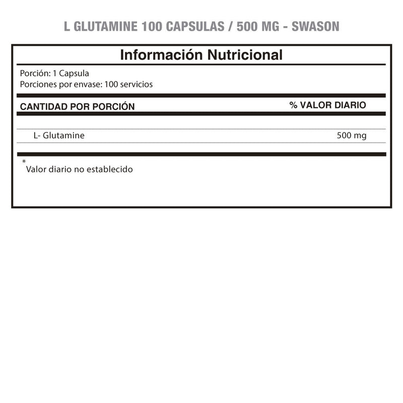 L Glutamine 500 Mg 100 Caps Swanson - Suples.cl
