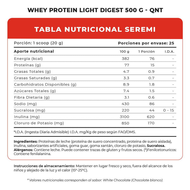 Light Digest Whey Protein 500 Grs / 25 Serv QNT - Suples.cl