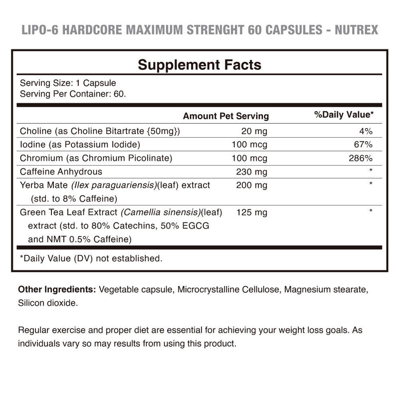 Lipo 6 Hardcore Maximum Strength 60 Caps Nutrex - Suples.cl