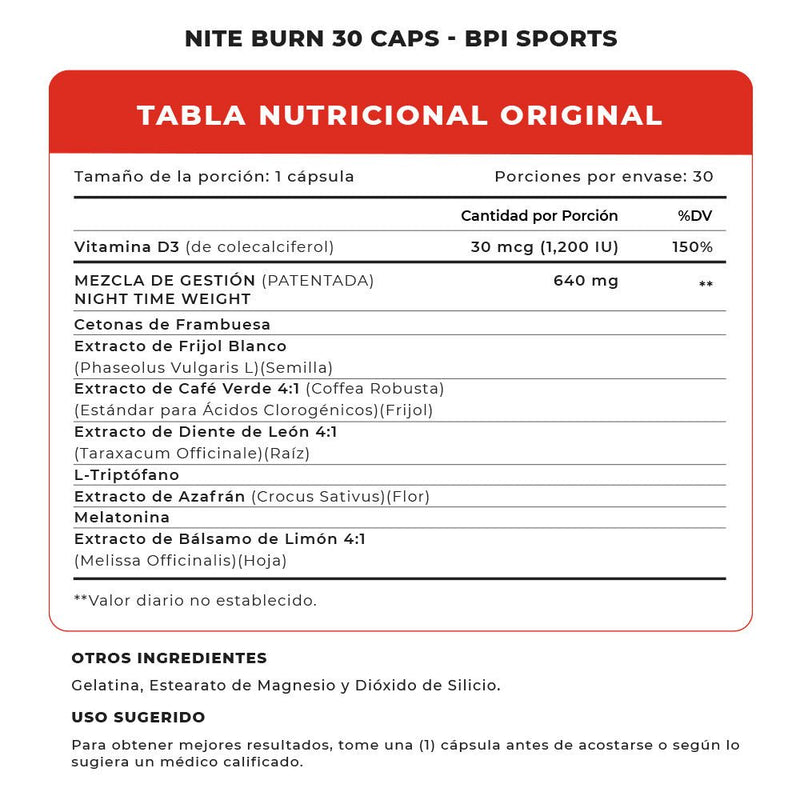 Nite Burn 30 Caps BPI Sports - Suples.cl