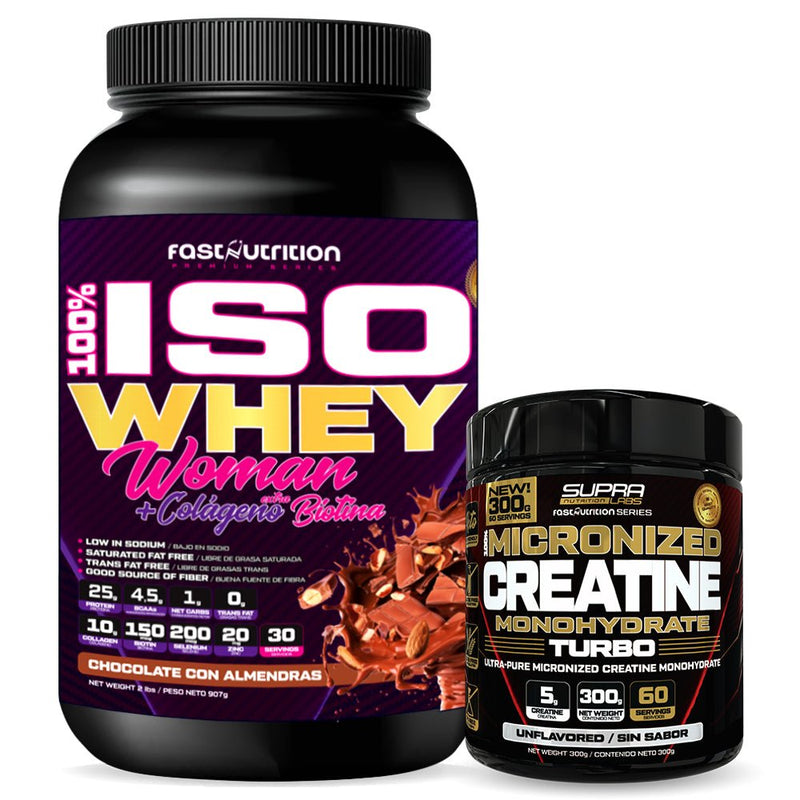 Pack Iso Whey Woman 2 Lbs + Creatina Turbo Monohidrato 300 Grs Fast Nutrition - Suples.cl