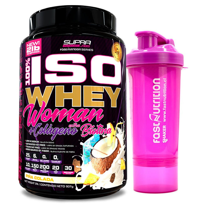 Pack Iso Whey Woman 2 Lbs + Shaker 2 en 1 400 Ml Rosado Fast Nutrition - Suples.cl