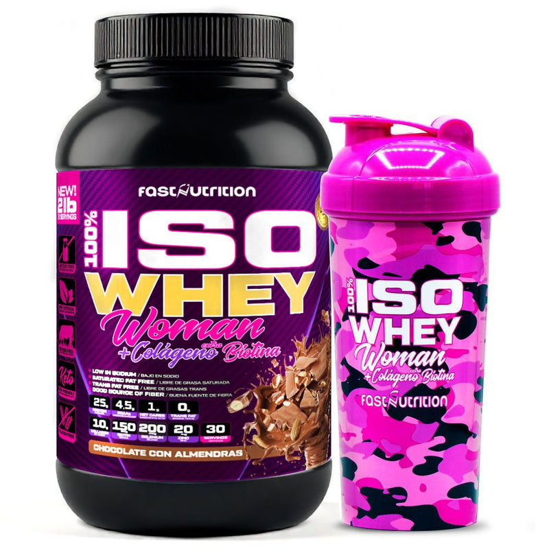 Pack Iso Whey Woman 2 lbs + Shaker Camo Pink Woman 700ml Fast Nutrition - Suples.cl
