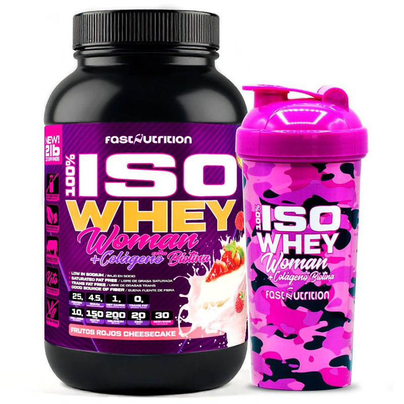 Pack Iso Whey Woman 2 lbs + Shaker Camo Pink Woman 700ml Fast Nutrition - Suples.cl