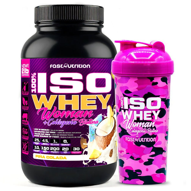 Pack Iso Whey Woman 2 lbs + Shaker Camo Pink Woman 700ml Fast Nutrition - Suples.cl