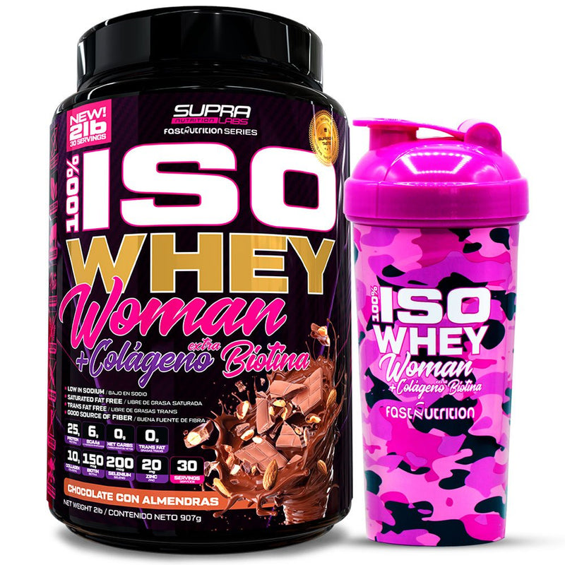 Pack Iso Whey Woman 2 lbs + Shaker Camo Pink Woman 700ml Fast Nutrition - Suples.cl