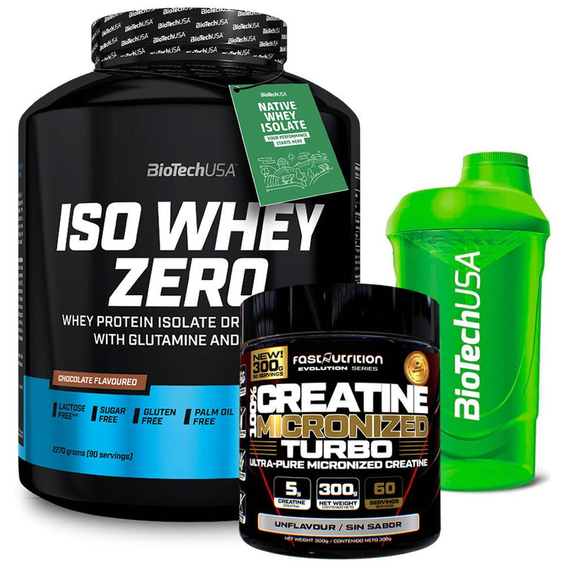Pack Iso Whey Zero 5lbs y Creatina Fast 300g y Shaker 600ml - Suples.cl