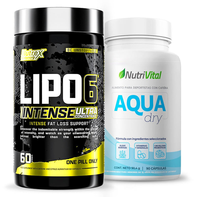 Pack Lipo 6 Black Intense 60 Caps Nutrex + Aqua Dry 90 Caps Nutrivital - Suples.cl