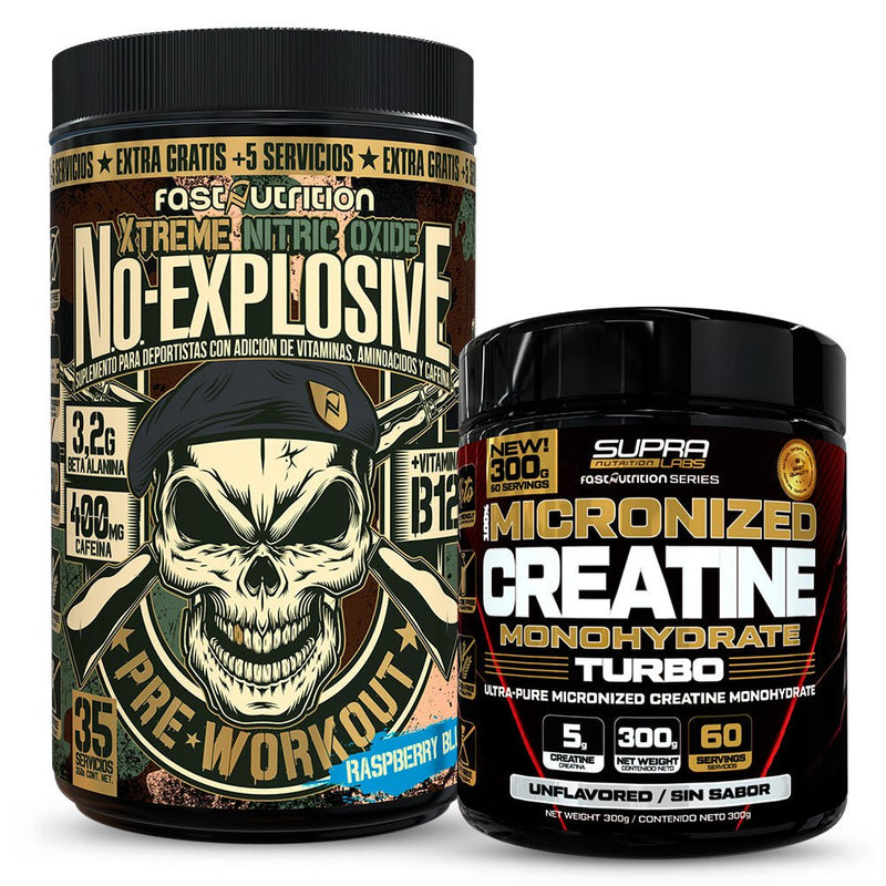Pack Pre Workout N.O. Explosive 350g + Creatina Turbo 300g Monohidrato Fast Nutrition - Suples.cl
