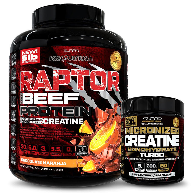 Pack Raptor Beef Protein 5 Lbs +100% Creatina Turbo 300 Grs Fast Nutrition - Suples.cl