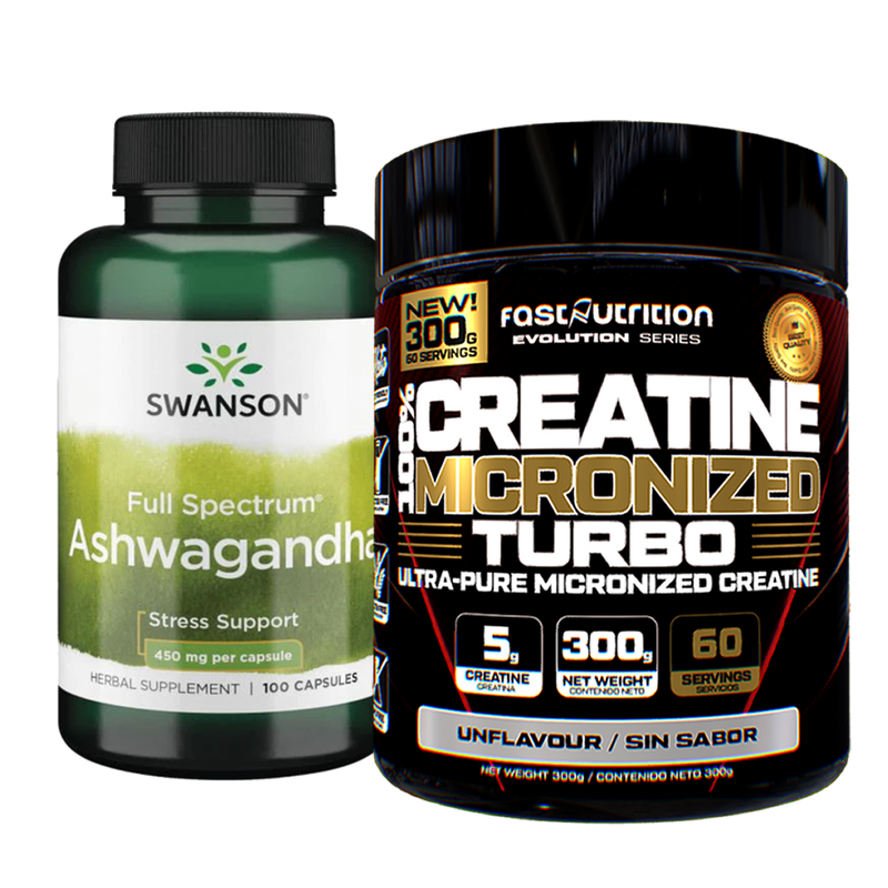 Creatina Turbo 300 Grs Fast Nutrition + Full Spectrum Ashwagandha 450 Mg 100 Caps Swanson